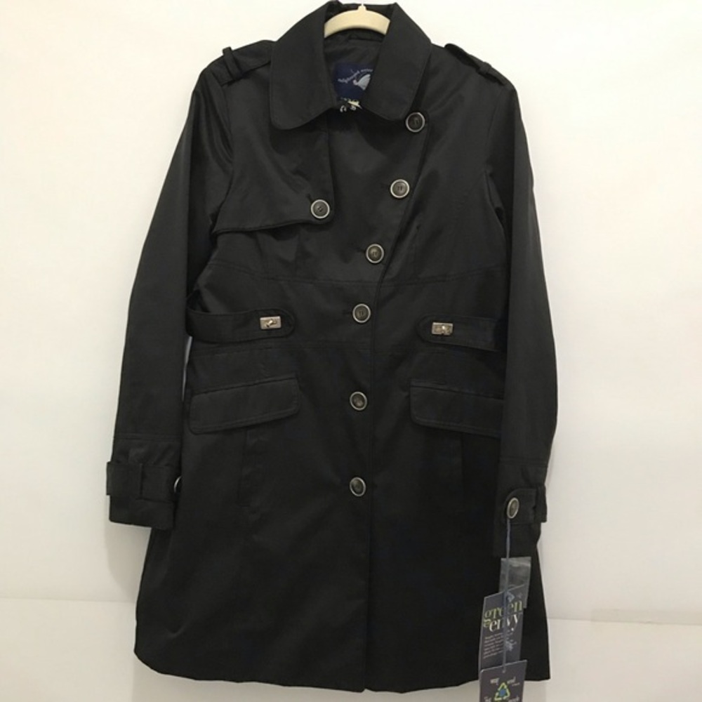 Women's Black Double-Breasted Trench Coat XL